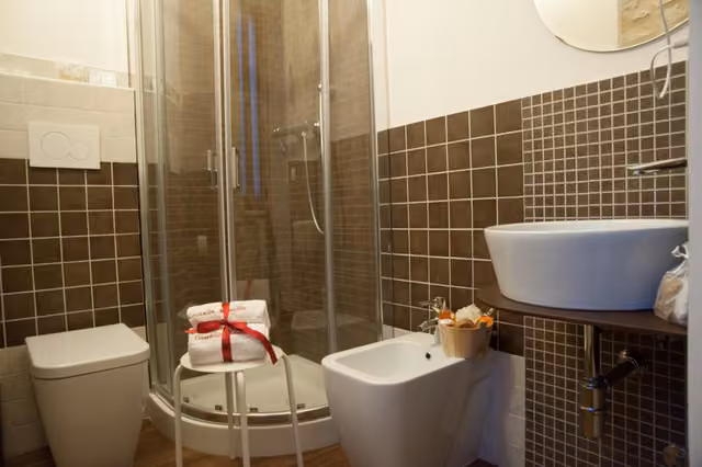 Bagno privato della locanda con doccia e sanitari